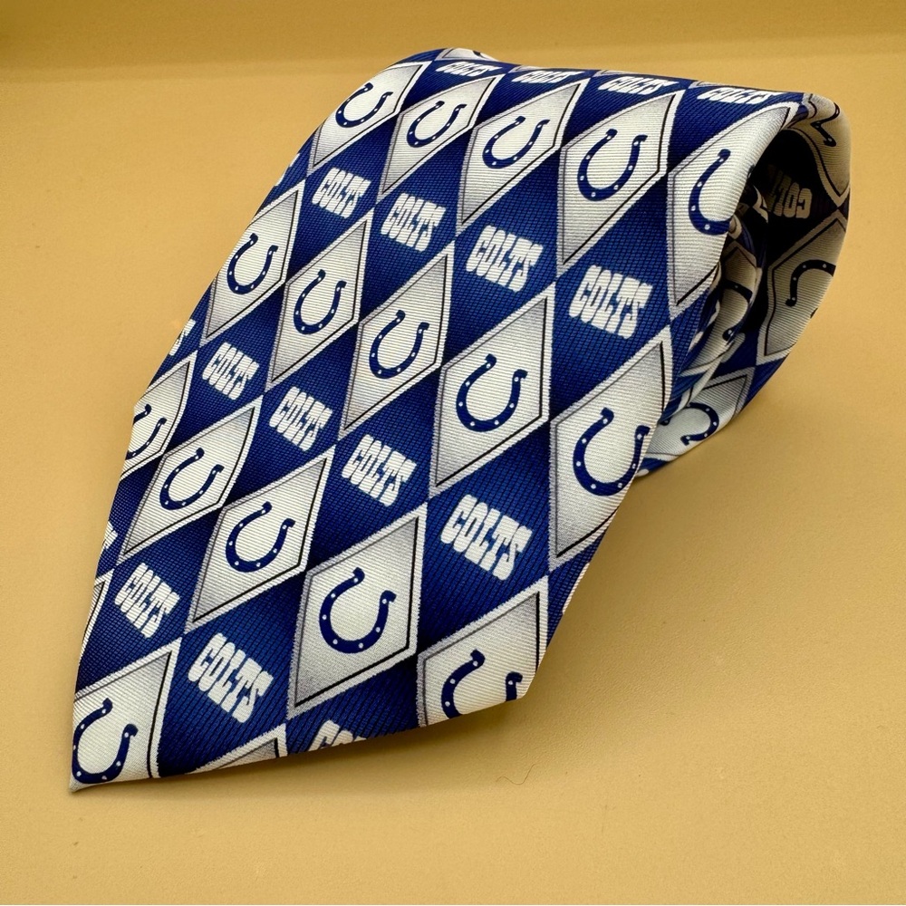 NFL Indianapolis Colts Blue and White Horseshoe Logo 100%‎ Silk Patterned Tie